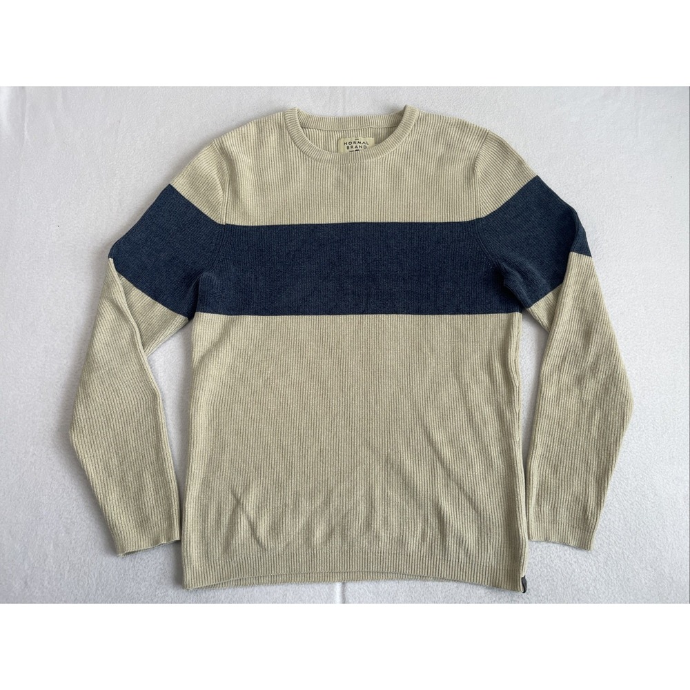 The Normal Brand Sweater Men's Large Chenille Colorblock Stripe Crewneck